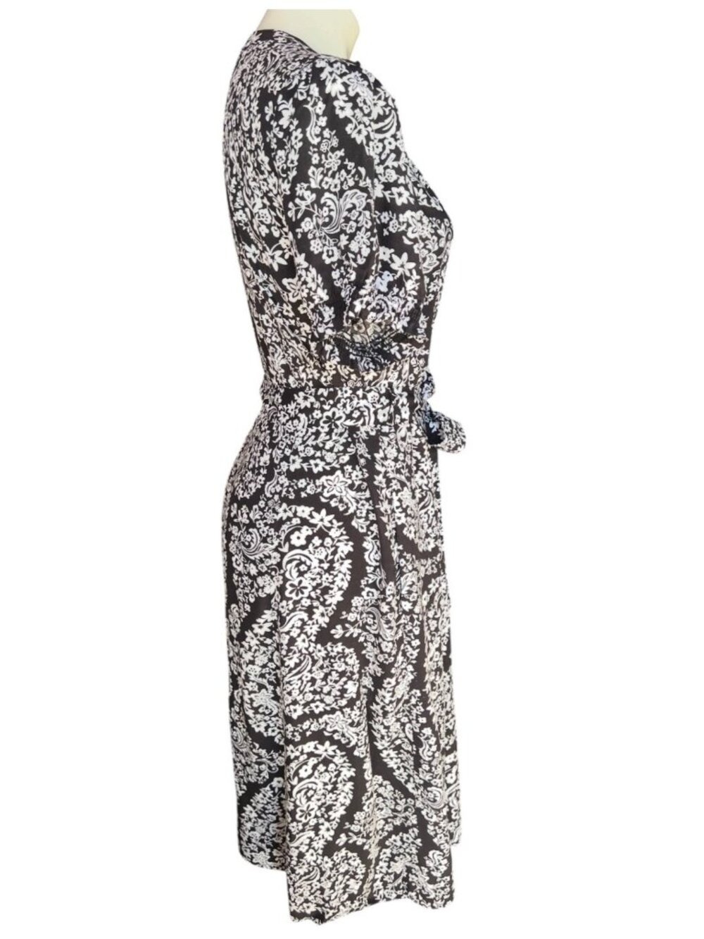 Croft & Barrow Dress Size PXL Black & White Button Down Tie Belt Floral Career - Picture 4 of 13